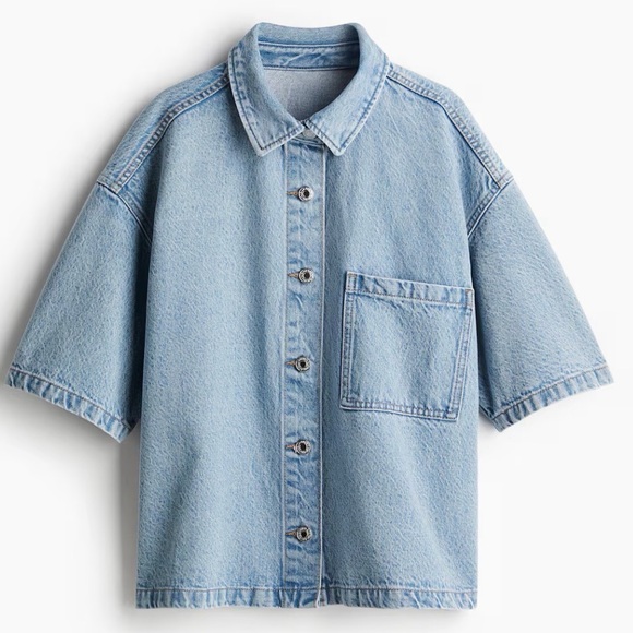 H&M Tops - H&M SHORT SLEEVE OVERSIZED DENIM SHIRT